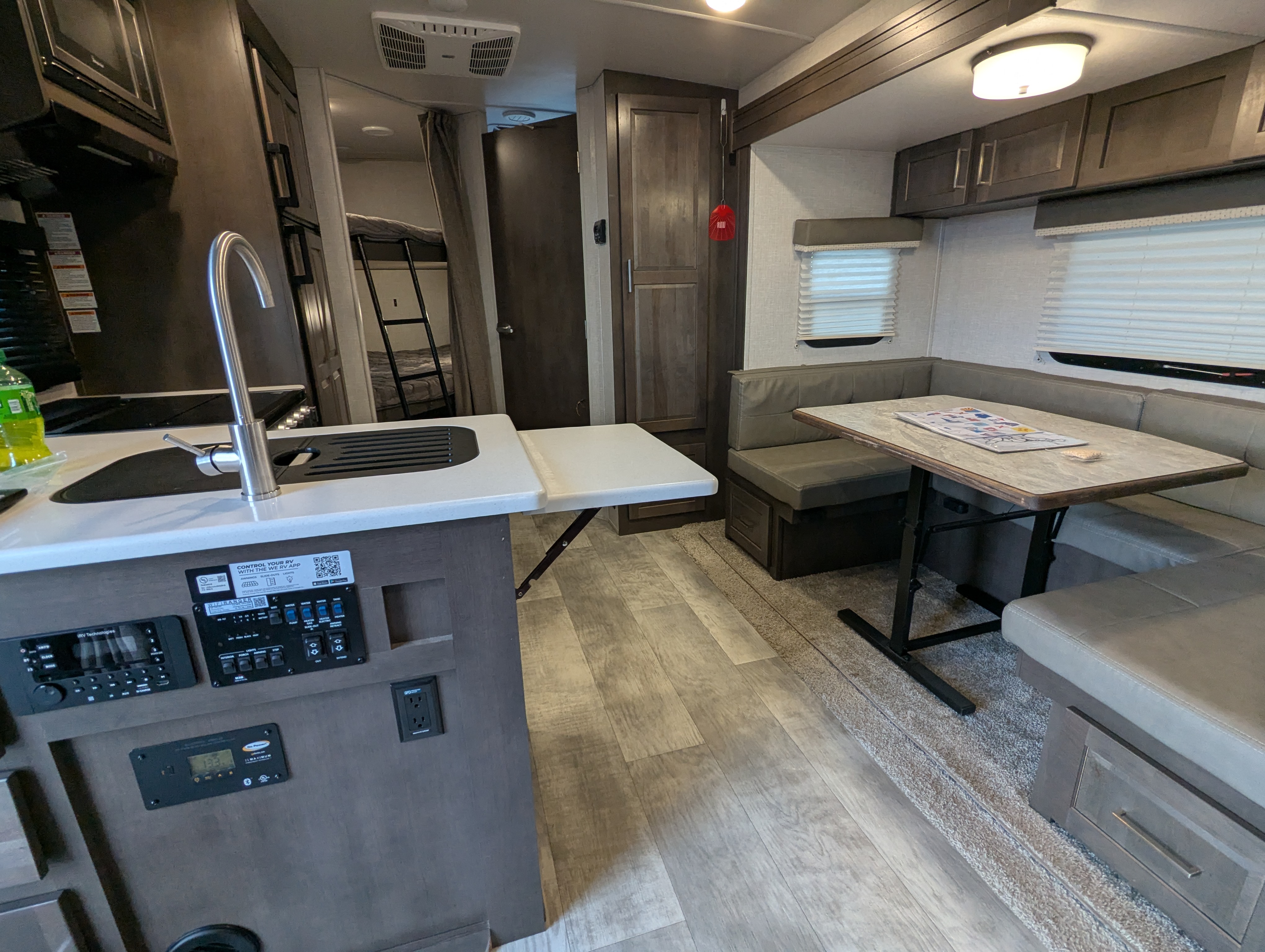Kitchen island and dinette from above